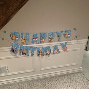 Pokemon Themed Blue Happy Birthday Banner
